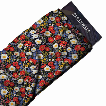 Midnight Blue Floral Digital Print Fabric for Maxi | Regal Festival Wear - Image 5