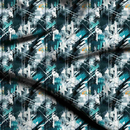 teal abstract digital print fabric texture — large scale closeup