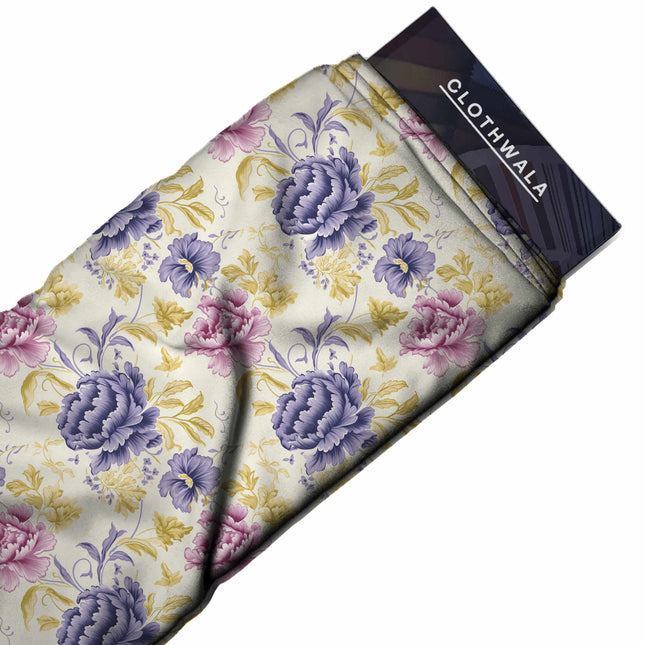 ivory cream floral print fabric draped — maxi dress styling