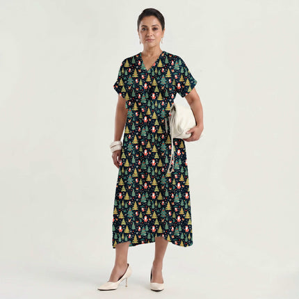 Forest Green Floral Digital Print Fabric for Dress | Regal Festive Wear - Image 3