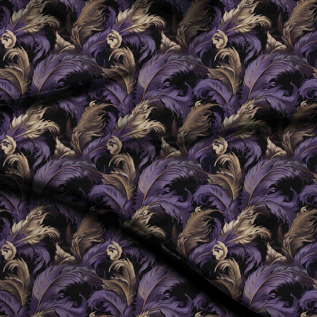 Deep Violet Floral Digital Print Fabric | Maxi | Evening Wear | Dark Academia Texture | Poly Crepe Digital Print - 1869