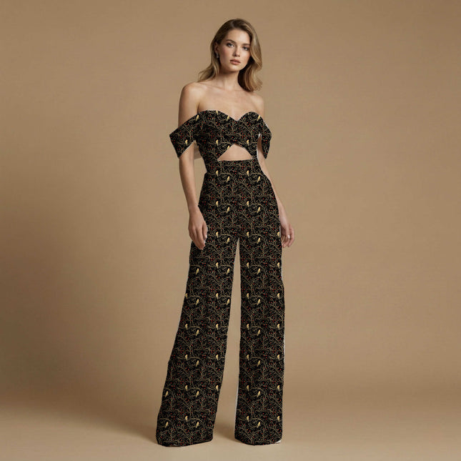 jet black floral print fabric draped — dupatta styling