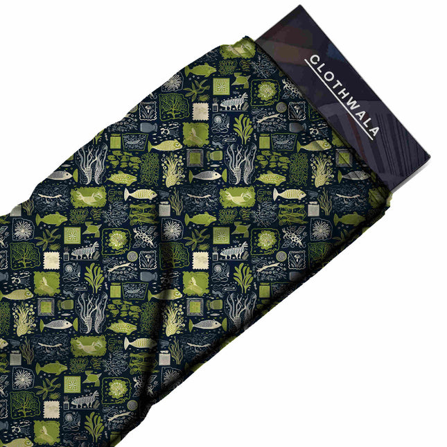 Forest Green Other Digital Print Fabric | Kaftan Co-Ord Dress | festive occasion wear | Vintage garden maximalism | Royal Indian Motifs | Georgette Digital Print - Image 2