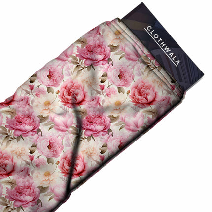 dusty rose floral all-over print pattern — large scale repeat layout