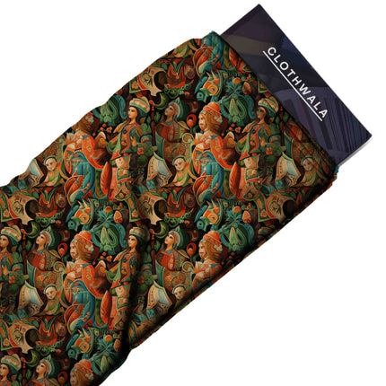 burnt sienna ethnic fabric detail — digital print closeup