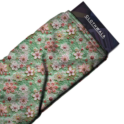 mint green floral fabric detail — embossed finish digital print closeup