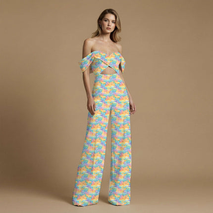pastel yellow floral fabric detail — matte finish digital print closeup