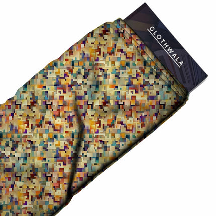 ochre geometric fabric detail — textured finish digital print closeup