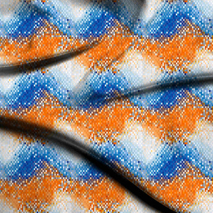 cobalt blue geometric digital print fabric texture — medium scale closeup