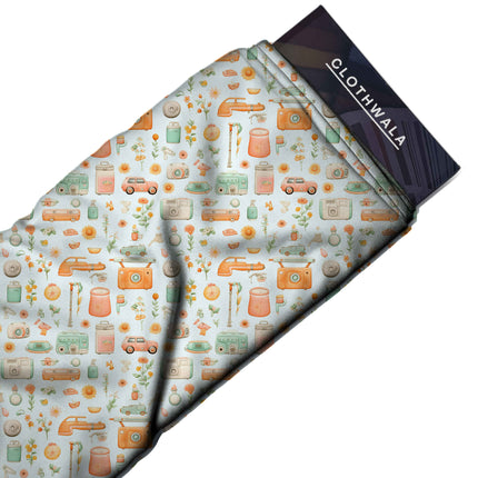mint green floral fabric detail — digital print closeup