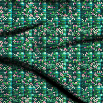 deep teal floral digital print fabric texture — fine scale closeup