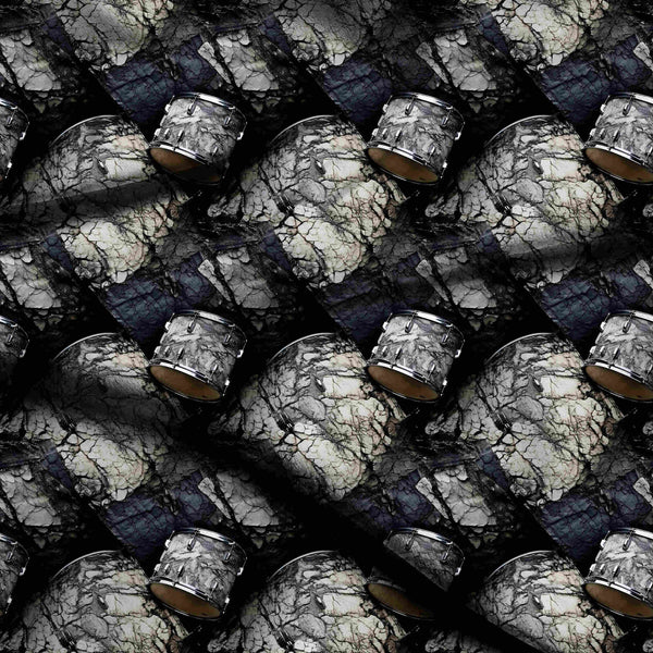Charcoal Textured Marble Drums Print Fabric