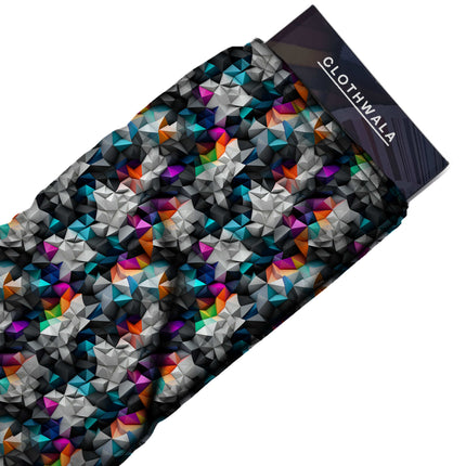 cyan blue geometric all-over print pattern — medium scale repeat layout