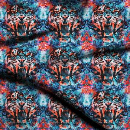 cobalt blue animal digital print fabric texture — large scale closeup