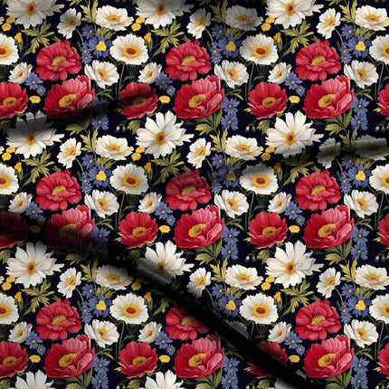 Midnight Blue Floral Digital Print Fabric for Maxi | Evening Wear - 5102