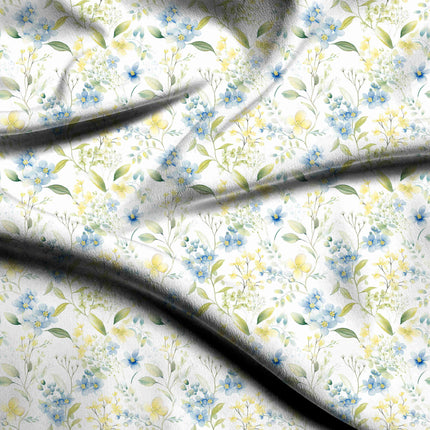 cornflower blue floral digital print fabric texture — fine scale closeup