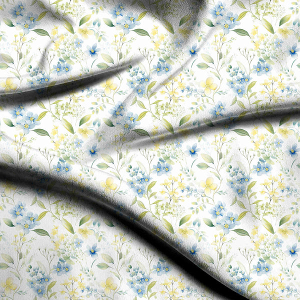 Cornflower Blue Delicate Watercolor Wildflower Meadow Print Fabric
