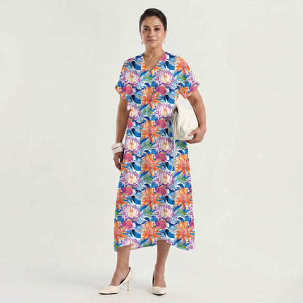 Vibrant Fuchsia Floral Digital Print Fabric for Maxi | Puja Wear - Image 3