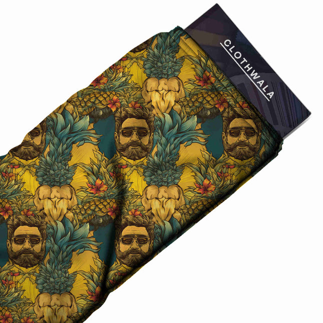 mustard yellow tropical print fabric draped — kaftan styling