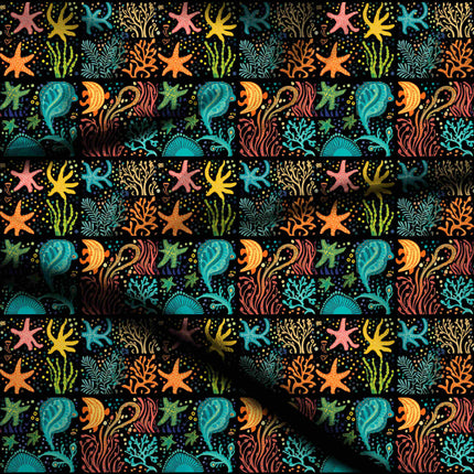 teal tropical digital print fabric texture — medium scale closeup