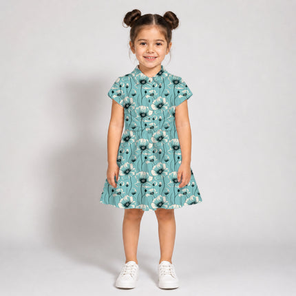 Aqua Blue Floral Digital Print Fabric for Dress | Resort Wear - Image 3