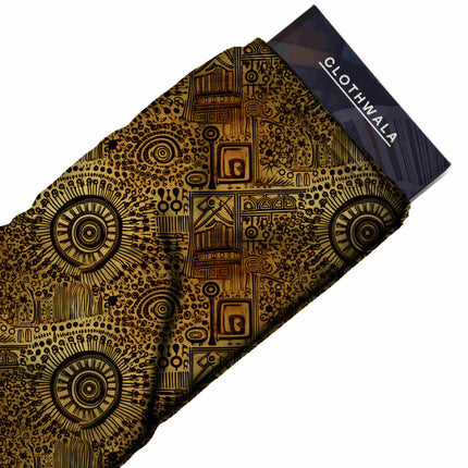 mustard gold ethnic all-over print pattern — large scale repeat layout