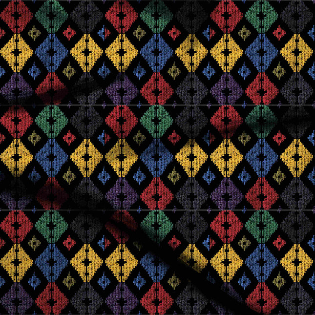 mustard yellow geometric digital print fabric texture — medium scale closeup