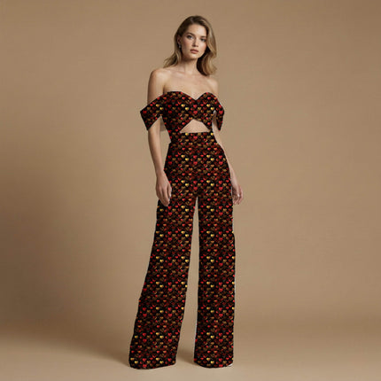 crimson red geometric all-over print pattern — medium scale repeat layout