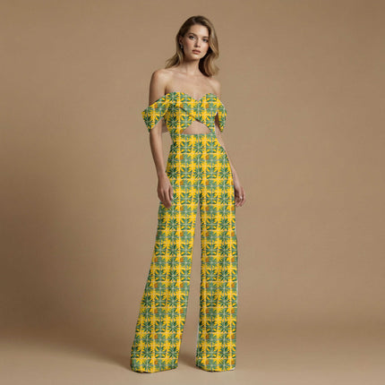 sunflower yellow tropical all-over print pattern — large scale repeat layout