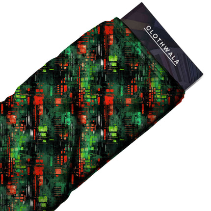 forest green geometric fabric detail — textured finish digital print closeup
