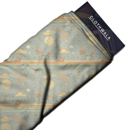 pale grey floral print fabric draped — palazzo suit styling