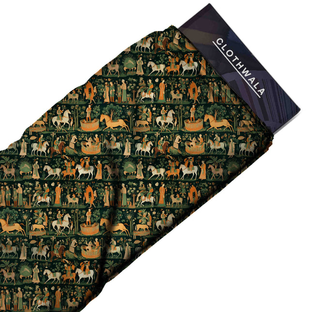 forest green ethnic print fabric draped — lehenga dupatta styling