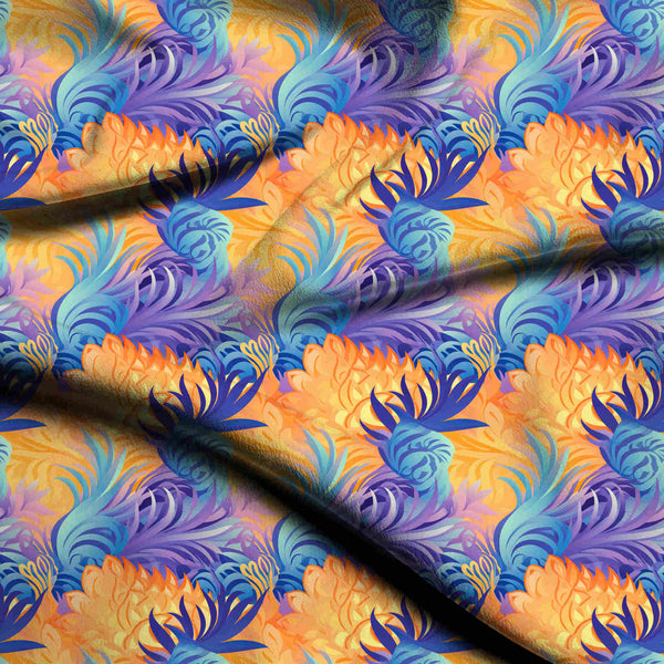 Sunset Orange Vibrant Swirling Plumes Print Fabric