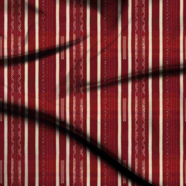 Deep Crimson Stripes Digital Print Fabric | Festive Fusion Wear - 1272