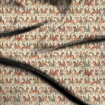 ivory cream ethnic digital print fabric texture — medium scale closeup