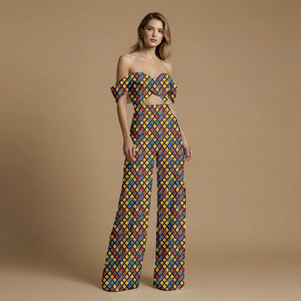 mustard yellow geometric all-over print pattern — medium scale repeat layout
