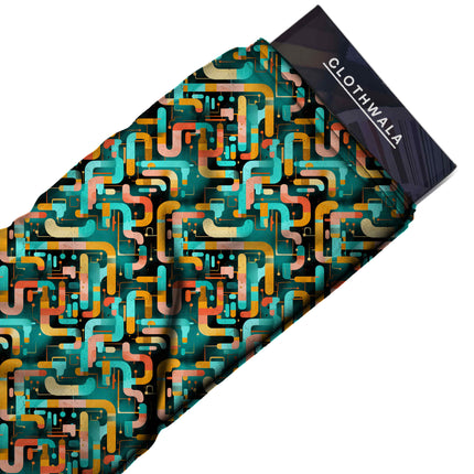 teal geometric all-over print pattern — medium scale repeat layout