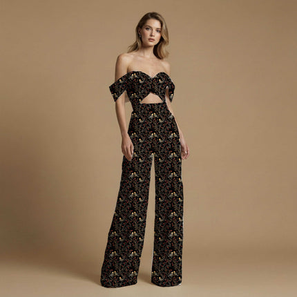 jet black floral all-over print pattern — medium scale repeat layout