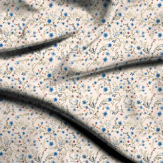 cornflower blue floral digital print fabric texture — fine scale closeup