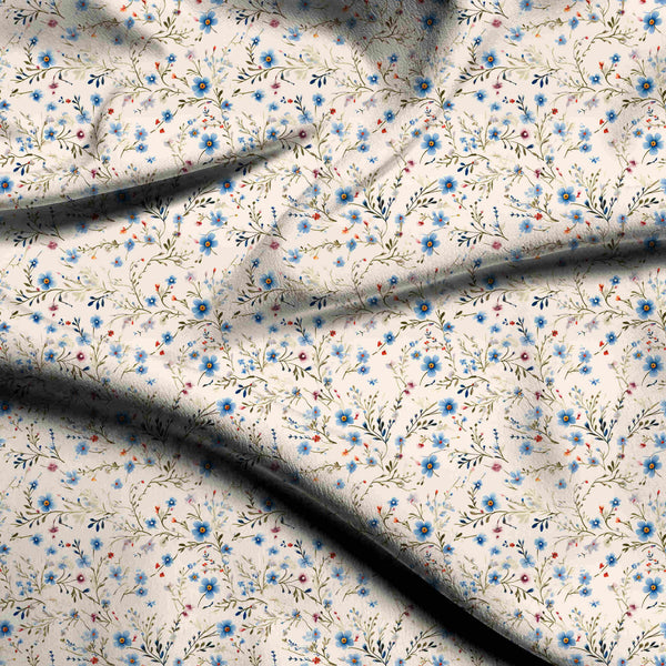 Cornflower Blue Scattered Ditsy Watercolor Forget-me-not Floral Print Fabric