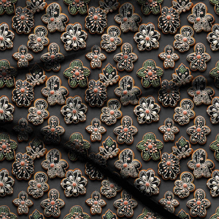 Dark Grey Floral Digital Print Fabric for Maxi | Opulent Festive Wear - 4860
