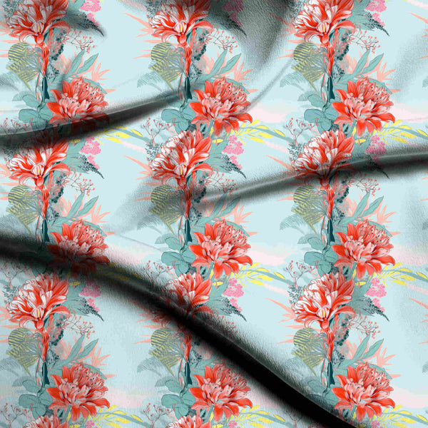Pale Blue Floral Print Kurti Fabric