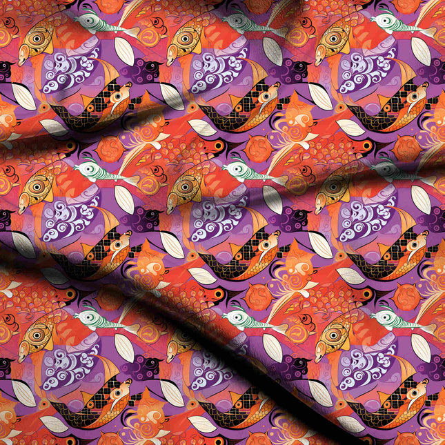 Purple Floral Digital Print Fabric | Saree Lehenga Kaftan | Festive Fusion Wear | Maximalist Print | Crimson Velvet Floral - 1732