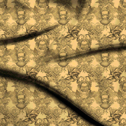 mustard yellow floral digital print fabric texture — large scale closeup