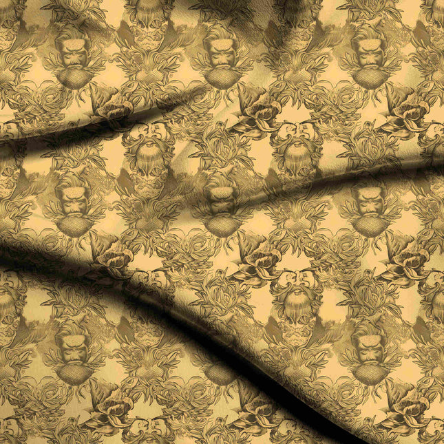 mustard yellow floral digital print fabric texture — large scale closeup