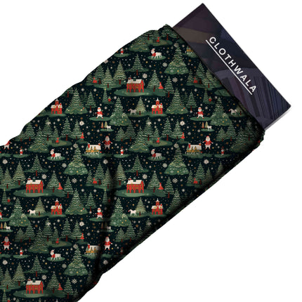 Forest Green Other Digital Print Fabric for Kurta Pyjama | Artistic Resort Wear - Image 5