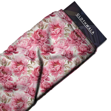 dusty rose floral print fabric draped — anarkali suit styling