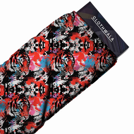 scarlet red animal print fabric draped — palazzo suit styling