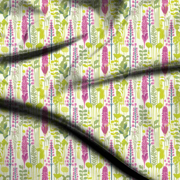 Ivory Cream Stylized botanical stalks with fuchsia Saree Fabric