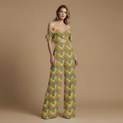 mustard yellow tropical all-over print pattern — large scale repeat layout